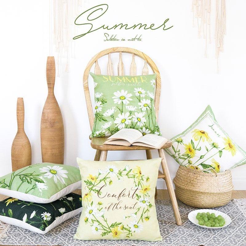 Fresh Plant Flower Pattern Pillow Cover Sofa Living Room Cushion Cover Car Homestay Waist Pillow Pillow Pillowcase