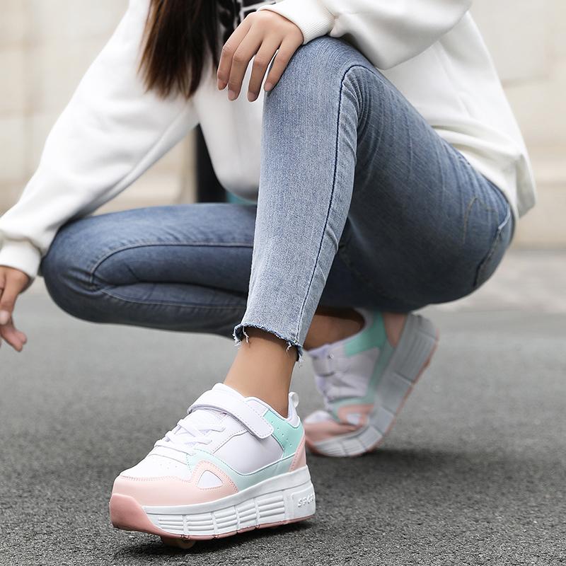 Boy's Plus Size Fashionable Thick Soled Roller Skates Girl's Wheeled Sports Shoes Outdoor Sneaker