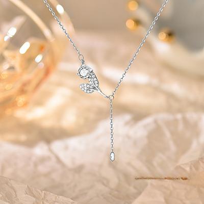 Flower Tassel Necklace, Niche Design, Light Luxury with Diamond Inlay, High-end Temperament, Collarbone Chain, Female