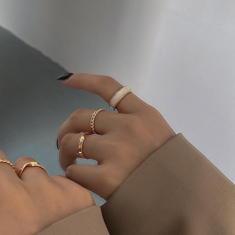 Plain Ring Three-piece Combination Ring Female Ins Cold Wind Open Ring Ring Japanese and Korean Simple Trendy Hand