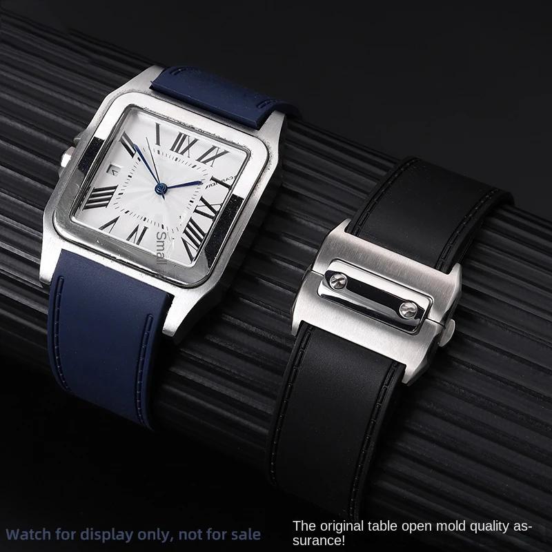 Für Cartier Santos 100 Wasserdichtes Silikonarmband Santos Gummiarmband Herren Große Größe 23 25mm Uhrenarmband Uhrenband Armband Blau