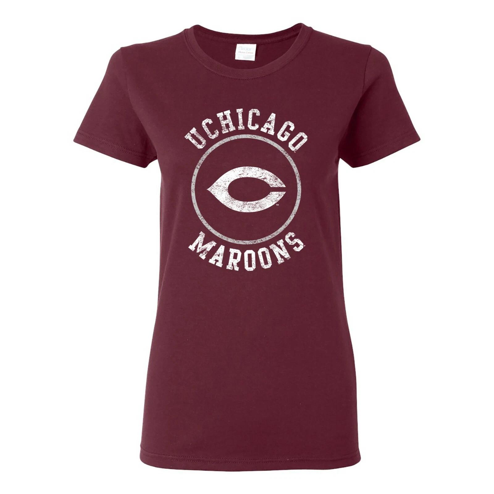 University of Chicago Maroons Distressed Circle Logo Womens T-Shirt - Maroon M