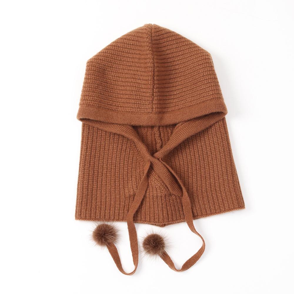Custom Rib Knitted Inner Mongolian Cashmere Beanie Hat Luxury Fashion Women Winter Warm Cashmere Neck Warmer Hoodie Hat