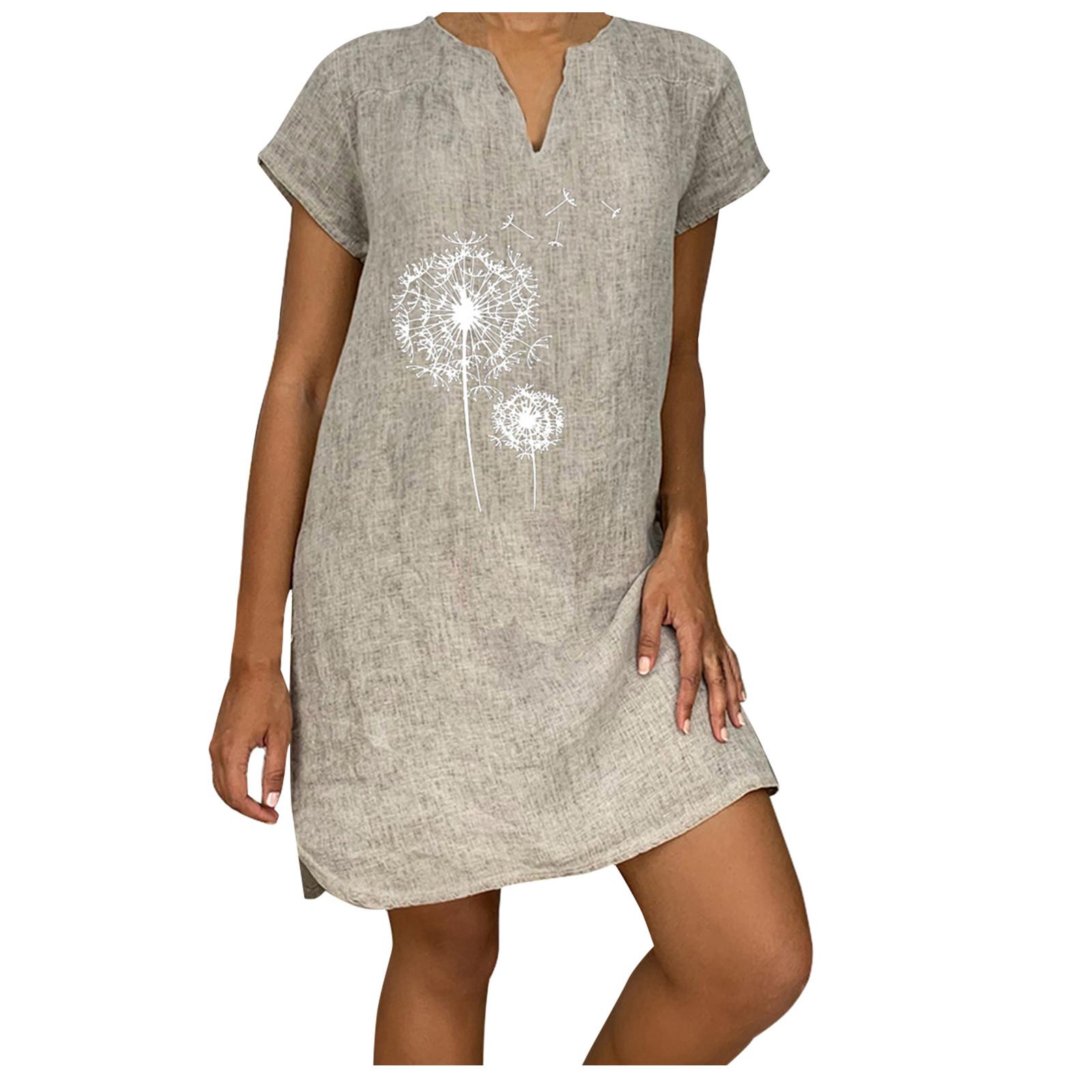 Женское летнее повседневное модное свободное хлопковое льняное платье с короткими — фото 4
