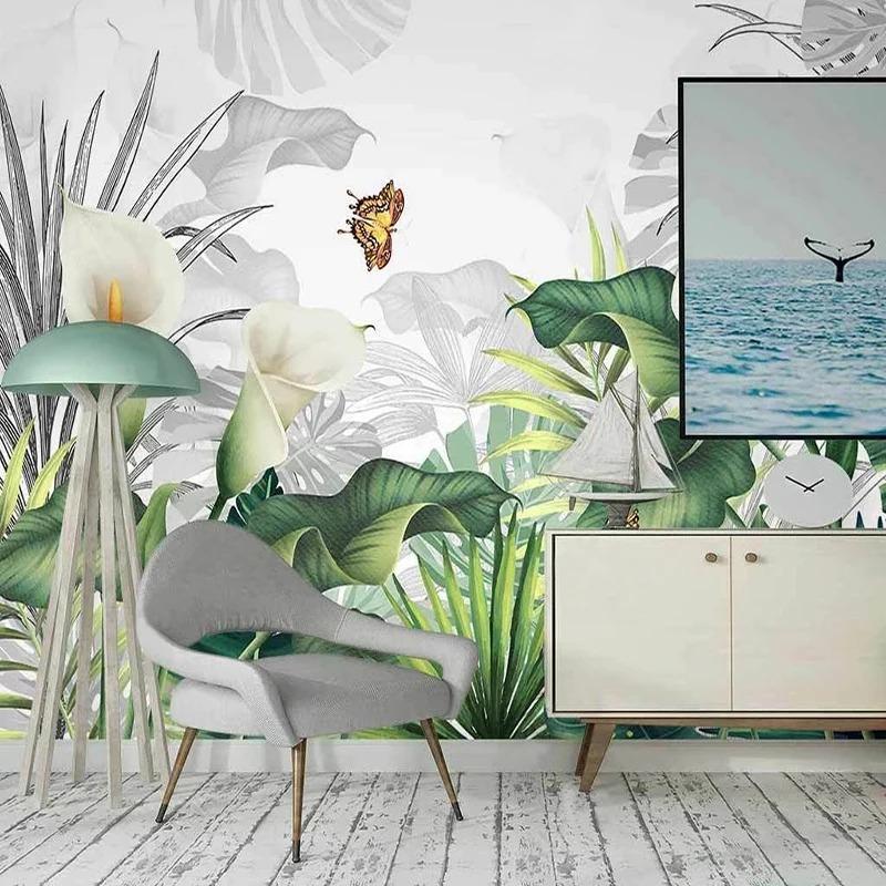 European Style Photo Wallpaper Hand Drawn Flower Tropical Plant Leaves Mural Living Room Bedroom Home Decor Wallpaper