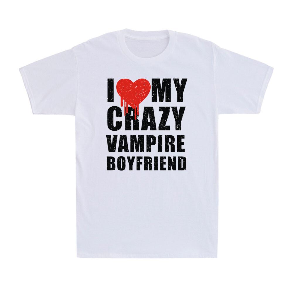 I Love My Crazy Vampire Boyfriend Love Red Heart Blood Vintage T-Shirt S