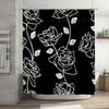 Black White Floral Shower Curtain Waterproof Print Home Decor Bath Rug Room Decorative Canvas Fabric Curtains