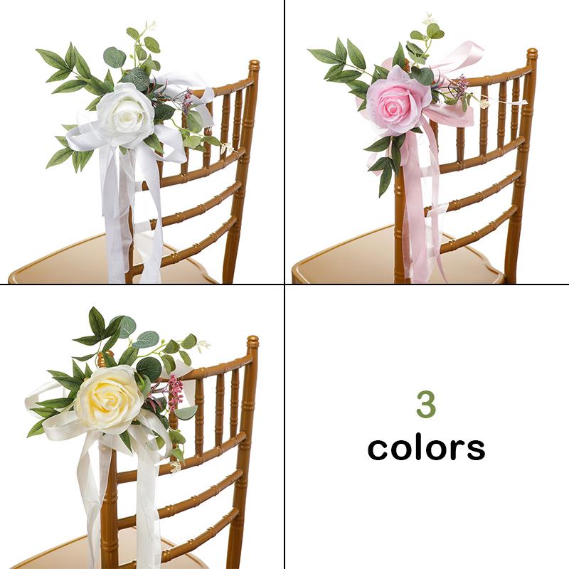 Wedding Chair Artificial Flowers Party Decor Aisle Pew Flowers Ornament Outdoor Wedding Chair Back Flowers Decorative Flowers