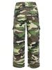European-American Retro Women's High Waist Camouflage Cargo Pants with Wide Legs and Turn-Up Pockets - Style 8115