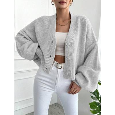 Jesenný zimný pletený kardigánový kabátový sveter s V-výstrihom, jednoradový, dámsky, voľný, ležérny, jednofarebný