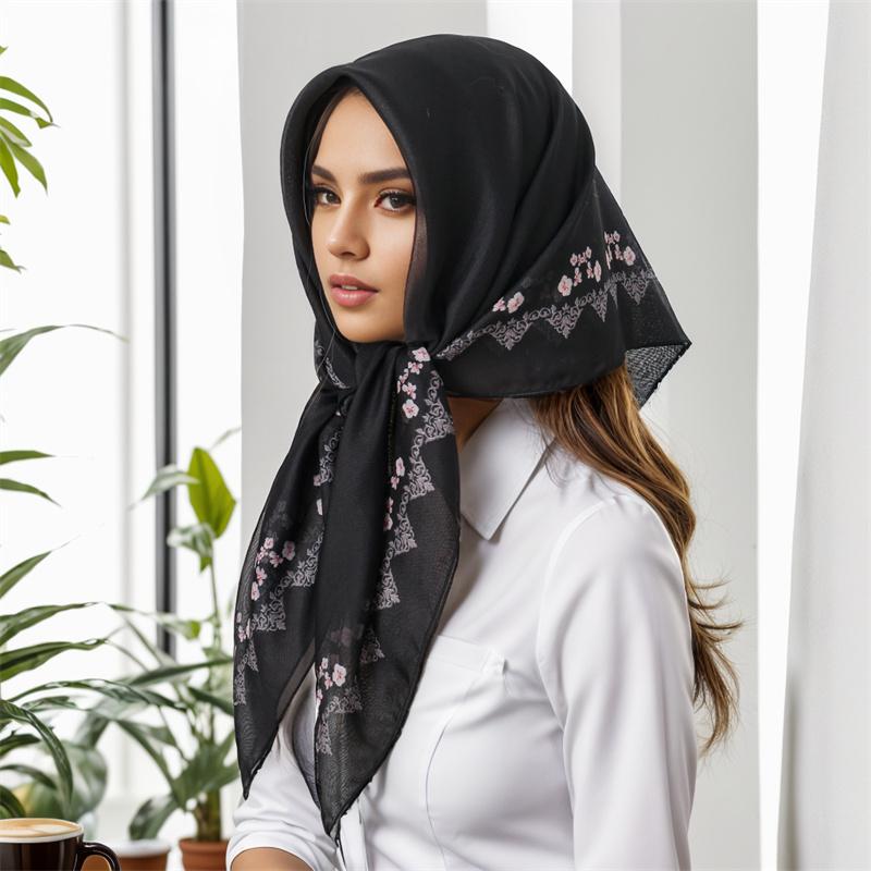 New Muslim Square Hijab Scarf Print Turban Thick Cotton Hair Bonnet Night Cap For Sleeping Elastic Sunscreen Bandana 90x90cm for daily use