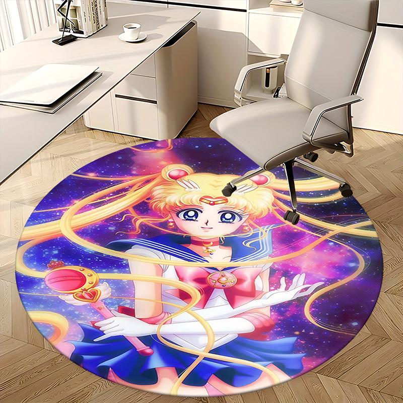 1pc Anime Sailor Moon Round Carpet  Office Chair Mat, NonSlip Rug for Home Decor, Living Room, Bedroom, Game Room