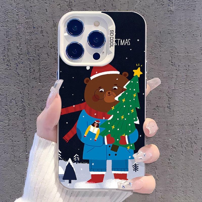 Christmas Bear Applies To Apple 16 Mobile Phone Case iPhone15Pro Matte 13max Hard Case 14 Colored Silver IMD New