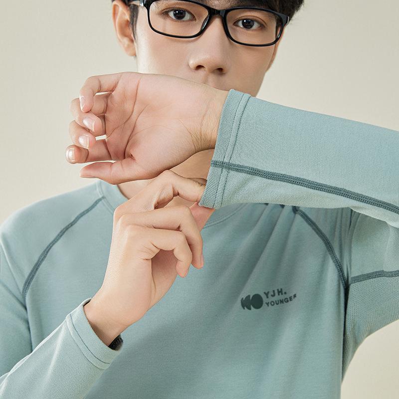 Herren Thermounterwäsche Set - Jugend Antibakterielle Baumwolle Wolle Pullover & Hose für Herbst/Winter