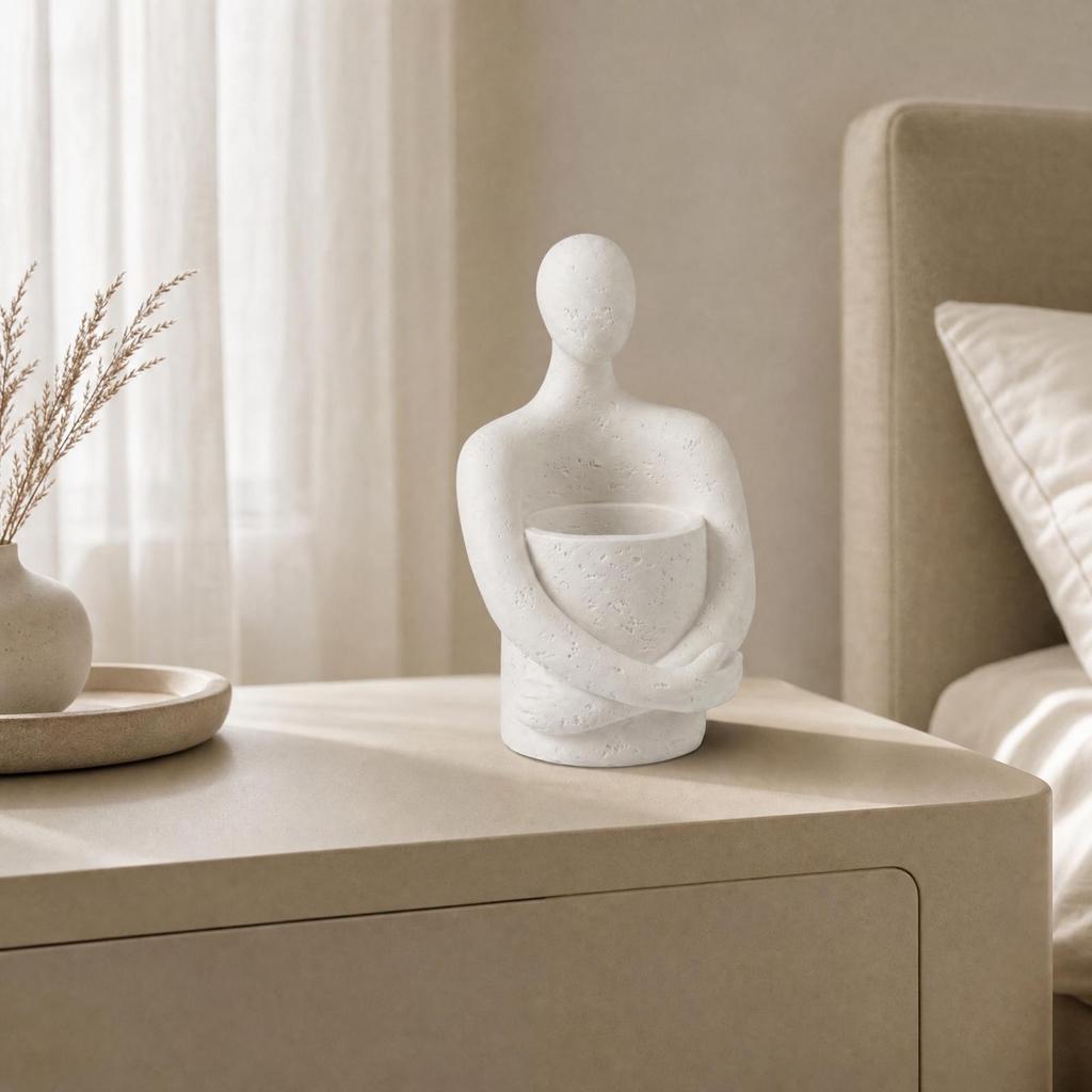Seated Figure Planter with Attached Bowl Sculptural Abstract Human Compact for Indoor