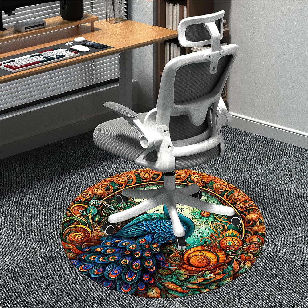 1pc Peacock Garden Office Round Area Rug, Under Office Chairs Bedroom Living Room Home Decor, Room Deco, Available in Various Sizes