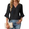 BITCED Women's Fashion Casual Solid Color Print V-Neck 3/4 Sleeves Blouses & Shirts