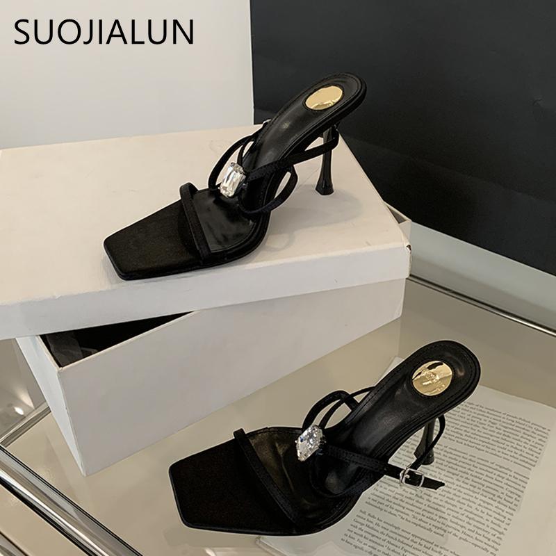 Fashion SUOJIALUN Summer Narrow Band Women Sandal Shoes Fashion New Brand Ladies Elegant Gladiator Shoes Thin High Heel Outdoor Pumps