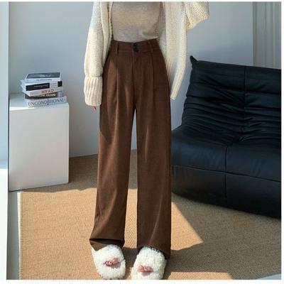 Corduroy Wide-leg Pants for Women In Autumn and Winter, High-waisted, Drape, Casual Straight Leg
