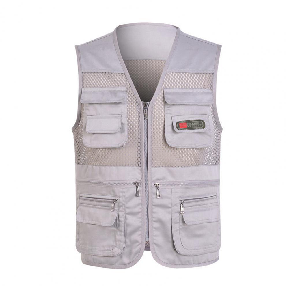 Casual Summer Sleeveless Fishing Vest Solid Color Plus Size Loose Waistcoat for Outdoor Classic Multi Pocket Photograph Vest