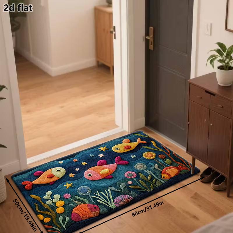 VIKAMA Cute Carpet Underwater World Mat Colorful Fish Door Mat Carpet For Living Room Rug For Bedroom Bathroom Mat Home Decor