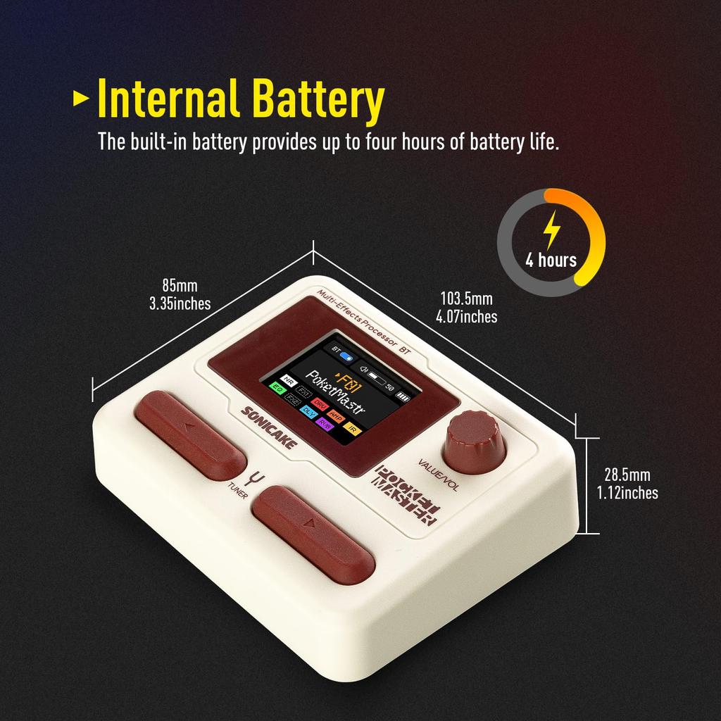 SONICAKE Pocket Master Portable Pedal with Amp IR Cabinet Stereo OTG USB Audio Rechargeable Multi-Effects 100+ Built-in Guitar/Bass/Sound Effects,