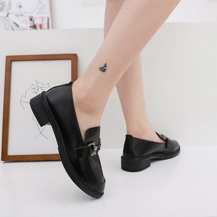 Women s Retro Leather Slip-On Shoes - British Style Flats for Spring  & Autumn 36
