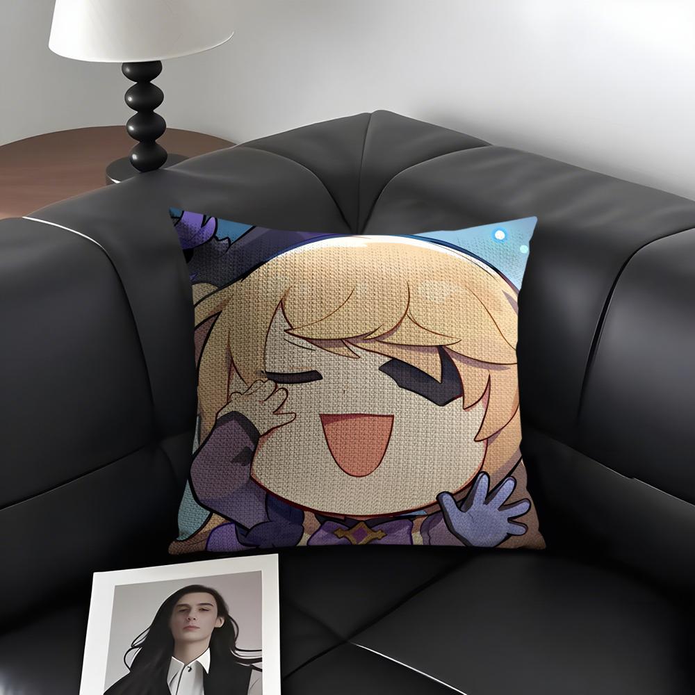 Fischl Cute Cute Genshin Impact Cushion Cover Natural Linen Organic Fabric Double-Sided Printing Sofa Home Decor Pillow Case