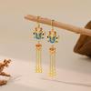 Silver Needle Dripping Glaze Sanxingdui Blessing Tassel Earrings - Retro Cultural Creative Design for Women