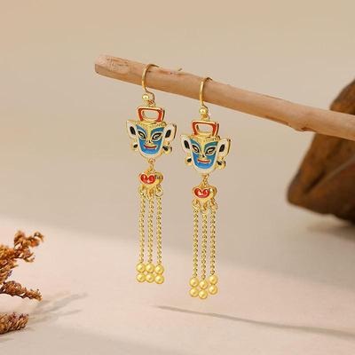 Silbernadel Tropfglasur Sanxingdui Segen Quastenohrringe - Retro Kulturelles Kreatives Design für Frauen
