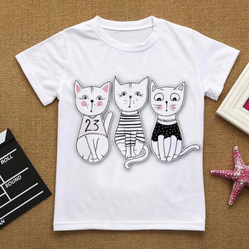 Flowers Summer Clothes Love You Cat CartoonsTShirt Baby Things For Girls Clothes For Boy T Shirt Kids Boy White Short Sleeve Top