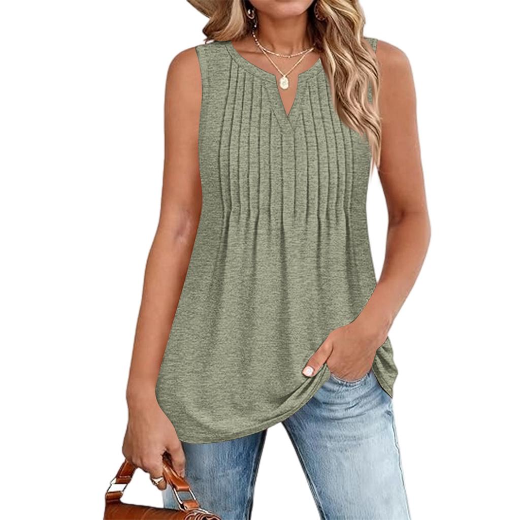 Women's Fashionable V-neck Loose Casual Pleated Sleeveless Vest Top