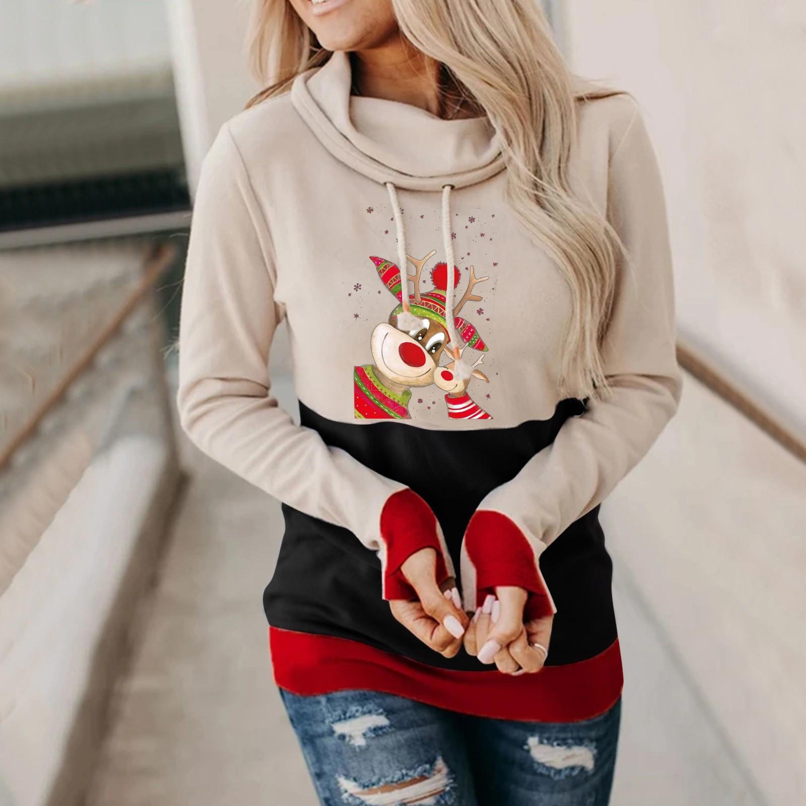 

Women Fashion Long Sleeve Christmas Printed O-Neck Tops Tee T-Shirt Blouse XXL хаки