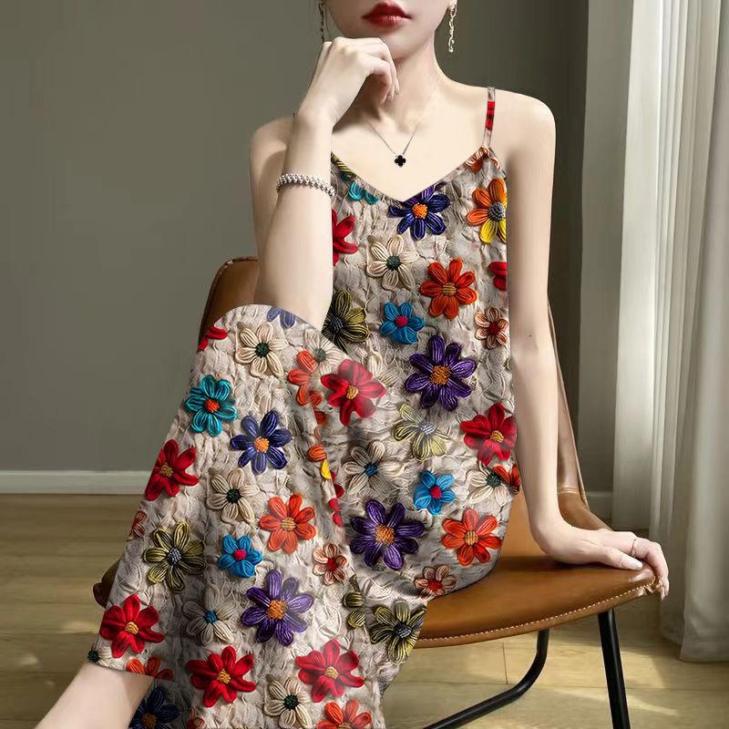 2025 summer women's explosion age reduction summer printing suspenders sleeveless inside and outside vest dress 3D three-dimensional printing skirt