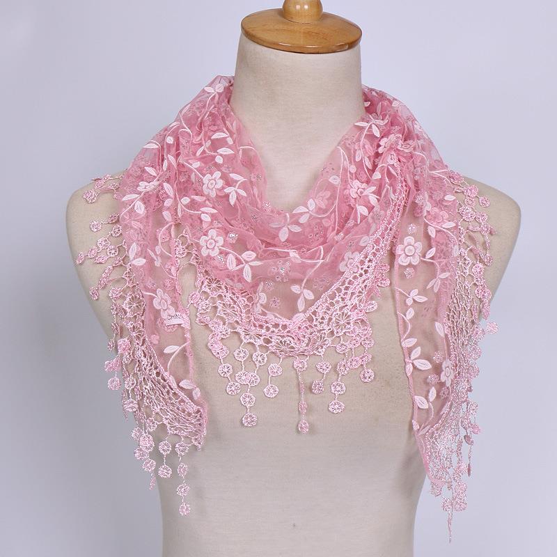 Tassel Shawls Female Scarf Solid Color Embroidered Lace Veil Floral Head Covering Veils Women Triangle Scarf 150*40cm