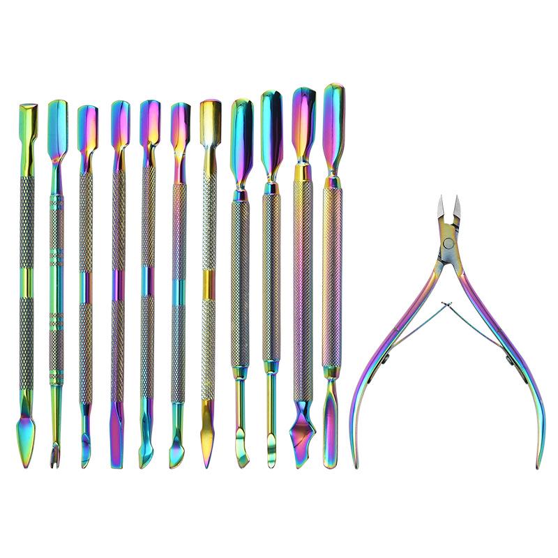 Double-Headed Nail File & Dead Skin Remover Manicure Set with Colorful Steel Pusher & Nipper