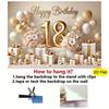2D Neutral Elegant Backdrop "Happy Birthday" with White & Gold Gift Boxes Photo Booth Background