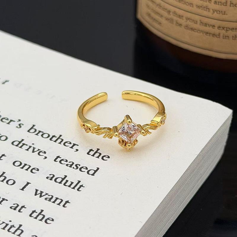 Medieval Vintage Fashion Retro Geometric Zircon Personality Opening Ring Female Cold Wind Niche Design Ring