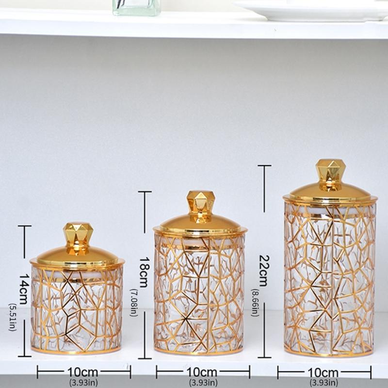 3 Pieces Gold Foil Candy Storage Container Clear PET Jars With Airtight Lids For Kitchen Pantries Organization