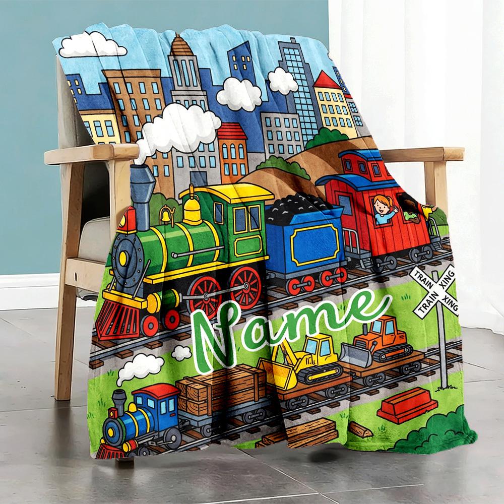 Train Adventure Home Blanket Customize Your Names Comfortable Soft Lightweight Allseason Multipurpose Blanket For Picnics Sofas Offices Beds Living