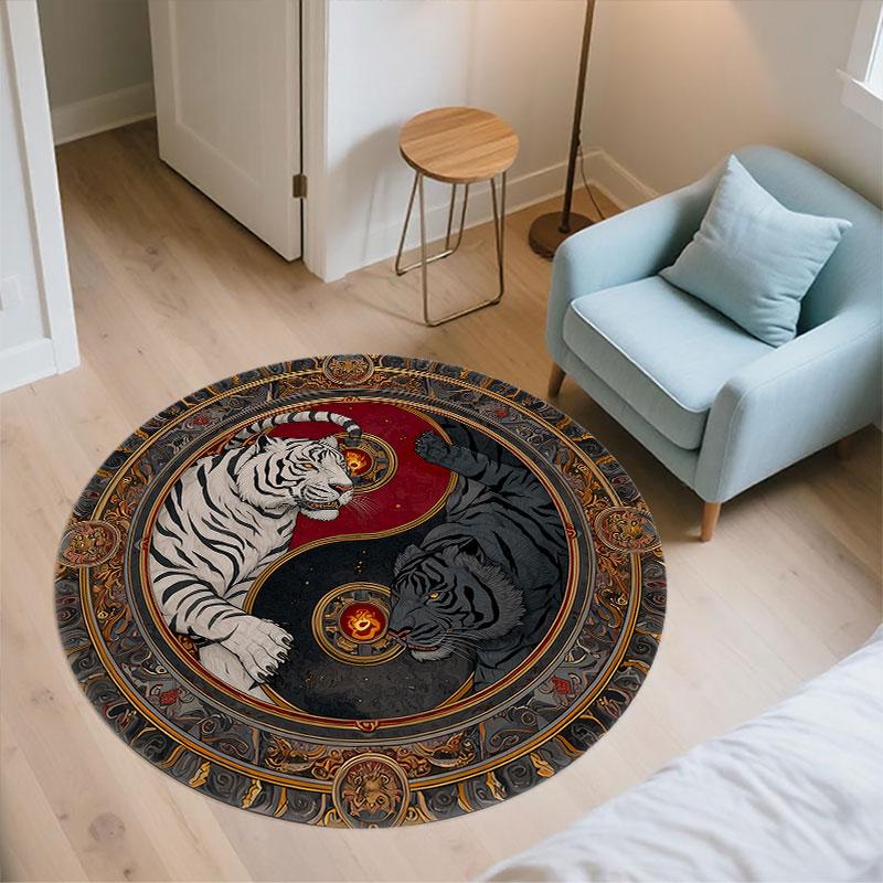 Double Tigers pattern round rug,Carpet Rug for Living Room Bedroom Playroom ,Non-slip Floor Mat,Holiday Gifts and Birthday Gifts.