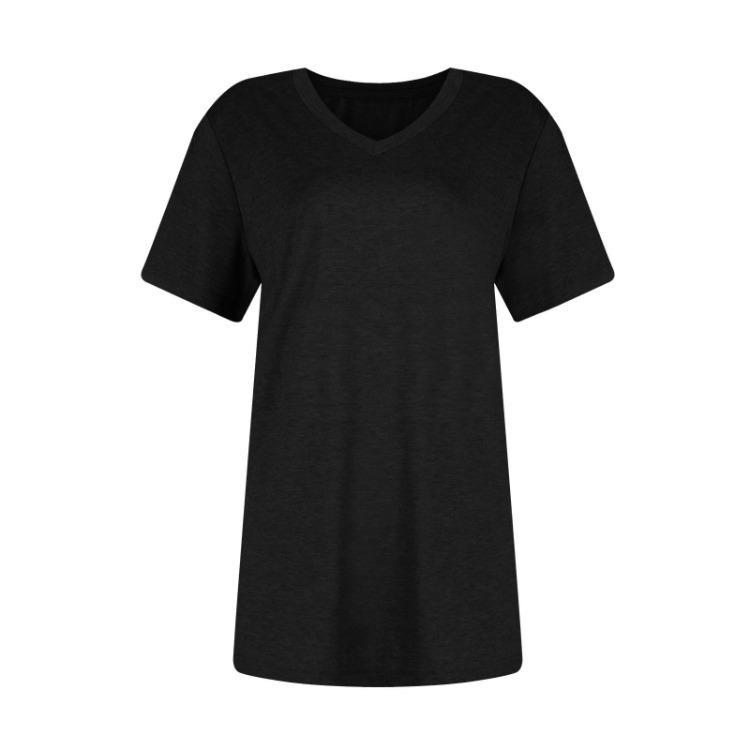 Damen Sommer V-Ausschnitt T-Shirt Locker Kurzarm Einfarbig Mode Top