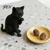 Sculpture de Chat Sans Bavure Modèle Noir, Ornement de Forme Mini, Figurine Décorative Mate Imprimée en 3D pour Bureau Entrée Chambre à Coucher