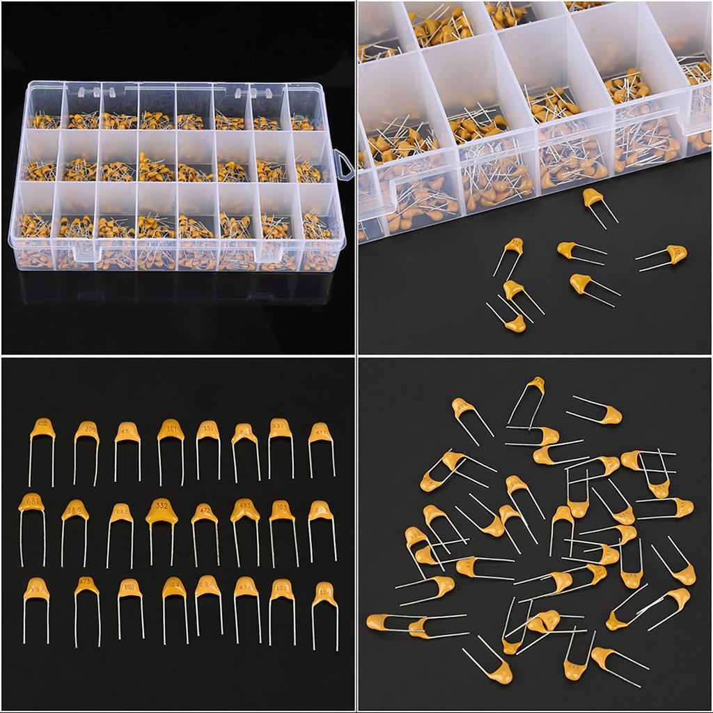 1200Pcs 24 Values 50V 10pF‑10uF Monolithic Ceramic Capacitor Assorted Kit Capacitor Assortment Capacitor Electronic Capacitor