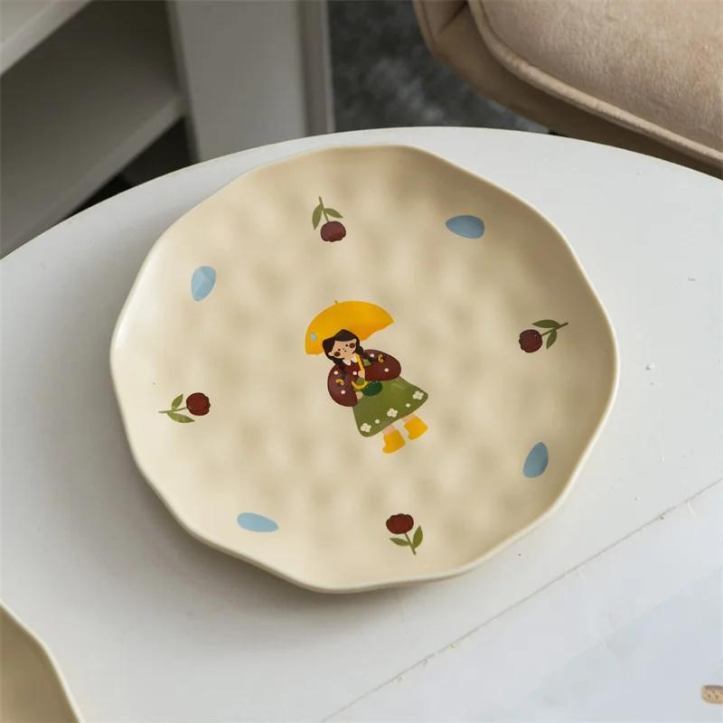 Vintage Cute Girls Ceramic Salad Bowl Dish Korean Breakfast Yogurt Oatmeal Noodle Bowls Snacks Fruit Dessert Plates Tableware