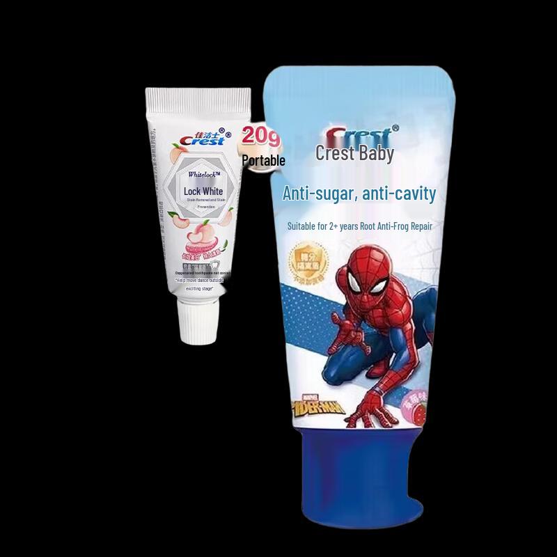 Crest Toothpaste Bundle: Peach Dual-Color Whitening & Kids Spiderman Anti-Cavity