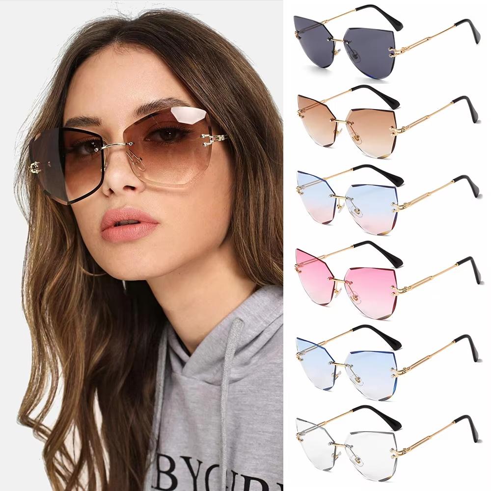 New Frameless Sunglasses Fashion Cat Eye Lentes De Sol Mujer Street Photography Trendy Accessories