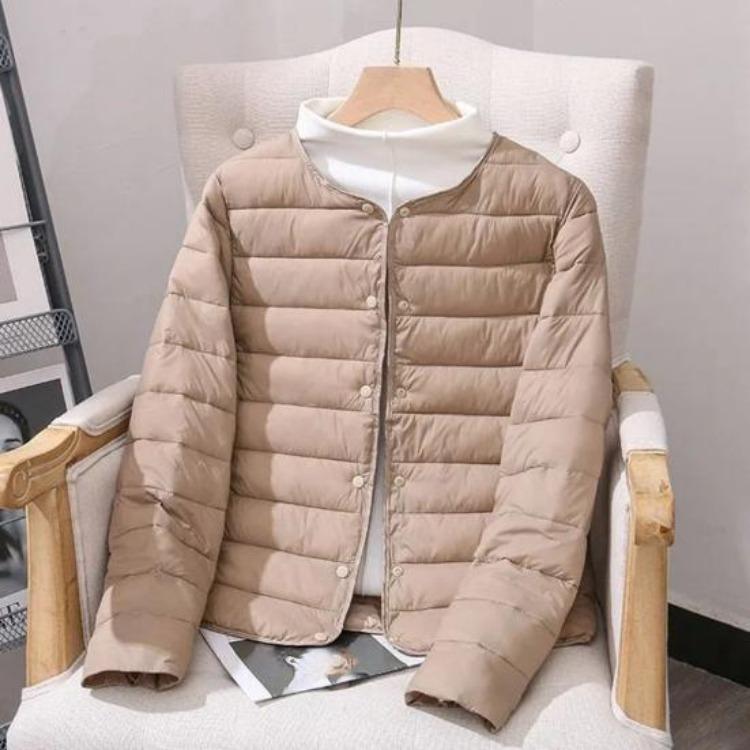 Warm Long Sleeves Round Neck Thickened Padded Windproof Cold Weather Daily Outwear with Pockets Cotton Jacket Winter Down Coat Button