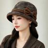 Autumn and winter new women's plaid basin hat bow woolen top hat elegant retro versatile bucket hat mother hat