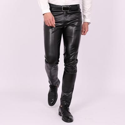 Pánske nohavice slim Fit jednofarebné z umelej kože | Trendy motocyklový štýl | Elastické